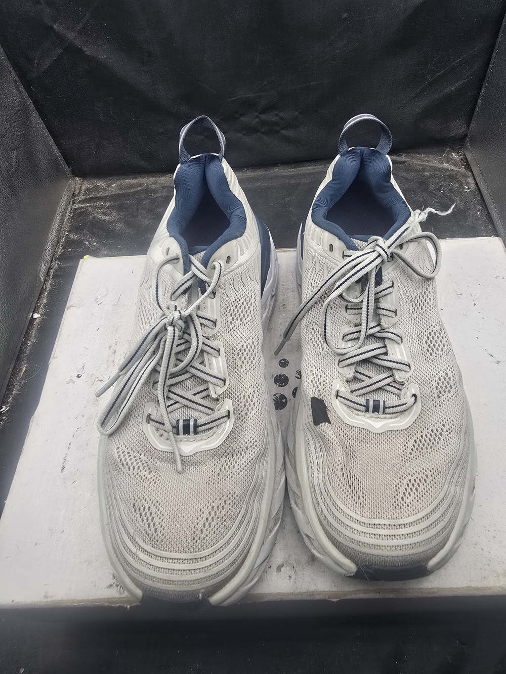 Hoka One One White and Navy Mesh Running Shoes